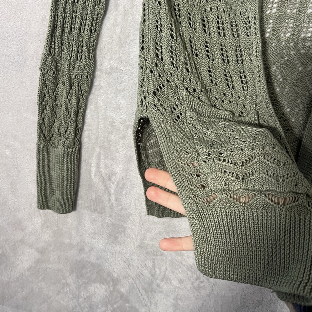 Hippie Rose Open Knit Open-front Cardigan Sweater Sz S Olive Green Boho Cottage - Picture 7 of 11